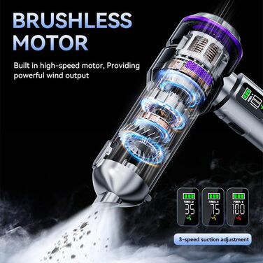 Акумуляторний ручний автомобільний пилосос HOVIN, потужність 24000Па, 3 режими роботи, для авто, дому та диванів, сріблясто-фіолетовий