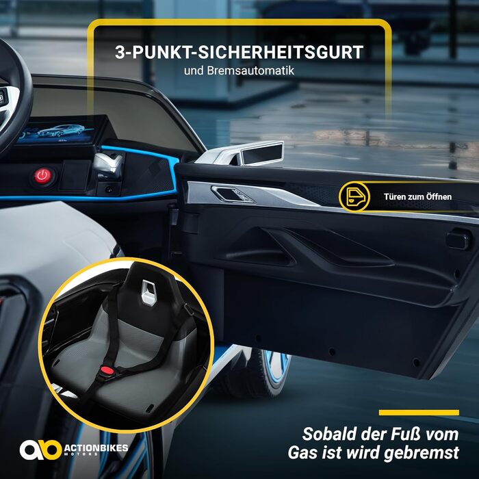 Дитячий електромобіль BMW i4 Actionbikes Motors, ліцензійний, з пультом 2,4 ГГц, електроавто для дітей від 3 років, іграшковий автомобіль (білий/чорний)