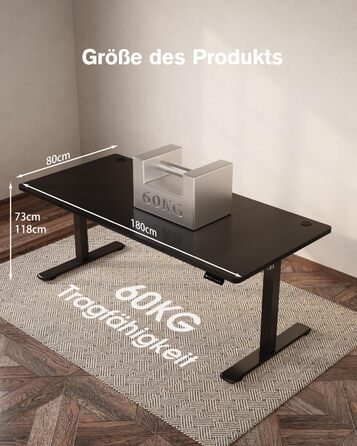 Регульований стіл Devoko з USB-роз'ємом: електричний, для роботи стоячи/сидячи, 180 x 80 см, чорний