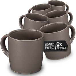 Набір кавових чашок Moritz & Moritz NORDIC, 6 шт., сірий колір, 300 мл, з ручкою, з якісного порцелянового каменю
