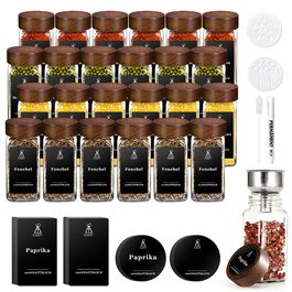 Набір скляних банок для спецій з кришками з акації | 24 шт. | 120 мл | Організатор для кухні