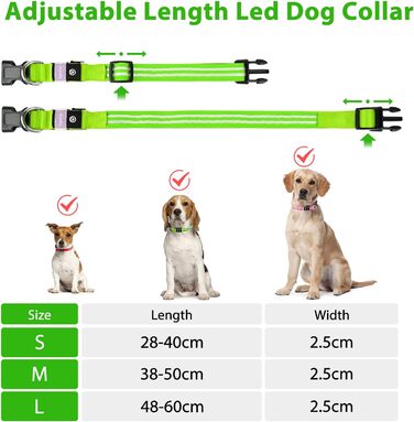 Світлодіодний нашийник для собак PcEoTllar, водонепроникний, миготливий, зелений - L