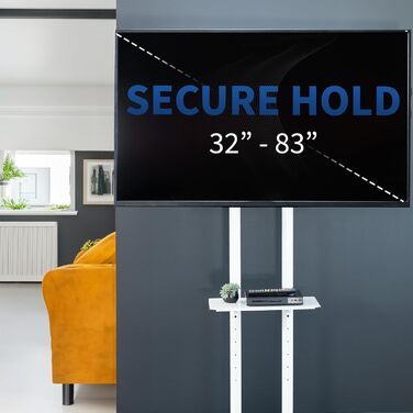 ТВ-візок VIVO Mobiler для телевізорів 32-83 дюймів (до 50 кг), LCD LED OLED 4K, з підставкою для ноутбука та DVD, білий STAND-TV03W