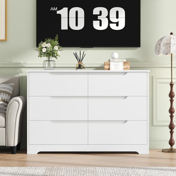 Комод HOCSOK білий з 6 висувними ящиками, 105x71x40 см – для вітальні, кухні, спальні