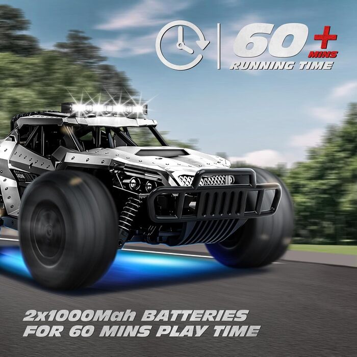 Радіокерований позашляховик Tecnock 1:16 з підсвічуванням, 2.4GHz, 2 акумулятори (60 хв), сріблястий - іграшка для дітей та дорослих