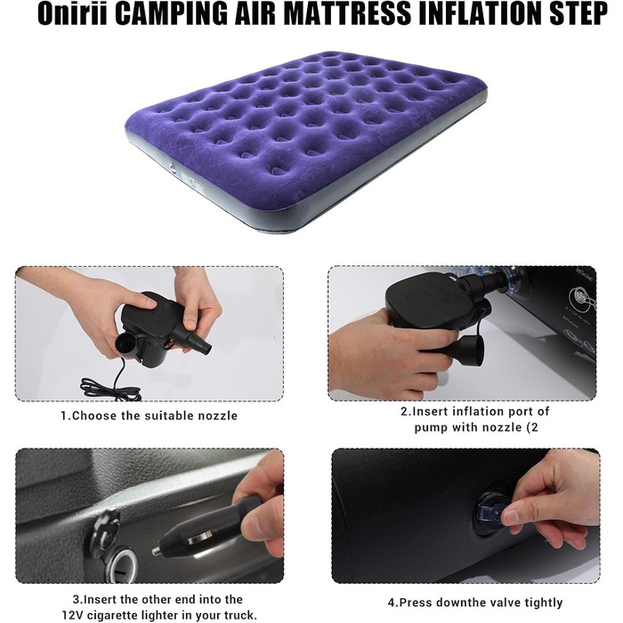 Надувне ліжко Icelus 204x153x23 см з повітряним насосом. Ліжко для кемпінгу, подорожей та дому. Blue Black, двоспальне.