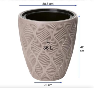 Кашпо для квітів MELTOM з винімним вкладишем, кругле, 3D ефект, декоративне (Taupe, L)