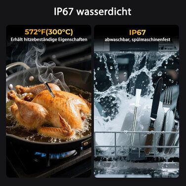 Бездротовий термометр для м'яса BlueSwan Grillthermometer з LCD дисплеєм (2 шт.), водонепроникні зонди IP67, 48 годин роботи від акумулятора, магнітна коробка, Bluetooth 150м, додаток з 9 режимами приготування, термометр для BBQ, духовки, гриля, кухні