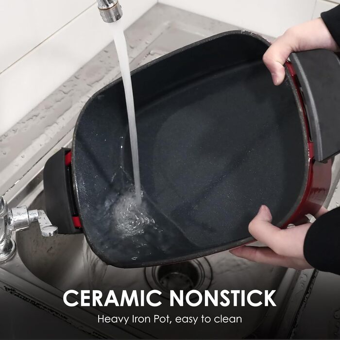 Мультиварка Homtone 6-в-1, 5.5L з керамічним покриттям, червона. Повільне приготування, смаження, варіння на пару