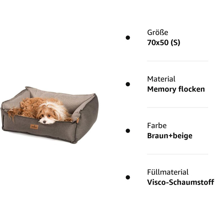 Лежак для собак JAMAXX - ортопедичний, наповнювач з ефектом пам'яті, можна прати, захист від вологи, високоякісна тканина, PDB2018 (S) 70x50 коричневийбежевий