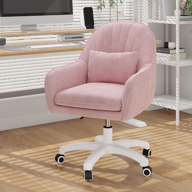 Крісло Aivermeil для дому та офісу, оксамитове, з підголівником, поворотне, регульоване по висоті, ергономічне, для робочого кабінету, спальні, до 120 кг (Рожеве)