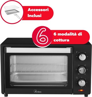 Електрична піч Ardes Magnus AR6226S 25/38 літрів з підсвічуванням, 6 функцій, таймер, аксесуари, срібна