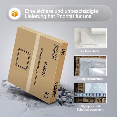 Дзеркало для ванної кімнати BD-Baode з LED-підсвічуванням 40x60 см, сенсорне керування, 3 режими освітлення, прямокутна форма