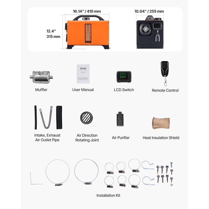 Електрична дизельна піч опалення VEVOR 12V 5-8kW з LCD-дисплеєм, пультом дистанційного керування та Bluetooth-APP (базова модель)