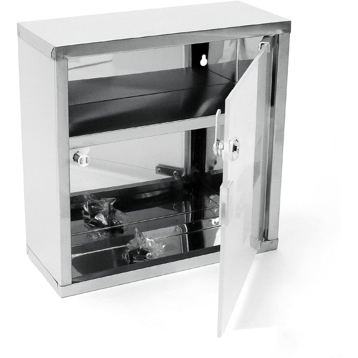 Аптечка для дому з замком, 60x30x12 см, 4 відділення, металева, з дверцятами зі скла, 2 ключі (білий), 4 відділення (сріблястий, 2 відділення)