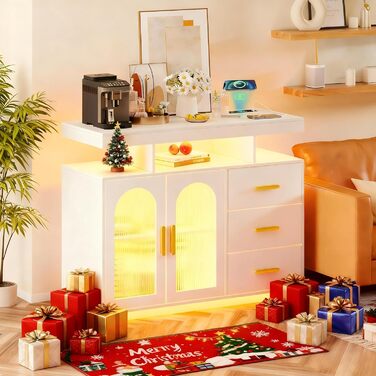 LED комод-тумба Gurexl з бездроговою зарядкою, RGB-підсвічуванням, сенсорами та регульованими полицями (80x40x100 см), білий