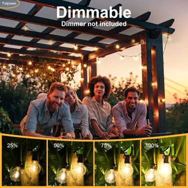 LED гірлянда для зовнішнього використання 45.7 м, диммувана, з пультом, 75 світлодіодів, тепле світло, IP45, для саду, балкону, тераси, кемпінгу та вечірок