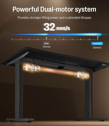 Регульований стіл MAIDeSITe S2 Pro 160x80 см: електричний, з захистом від зіткнень, чорний