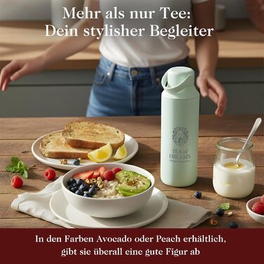 Турботермопляшка для чаю та напоїв 600 мл з нержавіючої сталі, без BPA, з ситом, персиковий колір