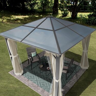 Пергола Gartenpavillon Polycarbonat 3x3 м, бежева, з 4 боковинами та москітними сітками