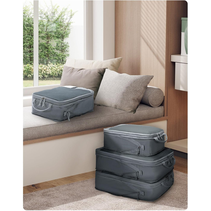 Набір компресійних органайзерів для подорожей ECOHUB, 4 шт., сірі пакувальні куби з маркуванням та сіткою для валізи та рюкзака