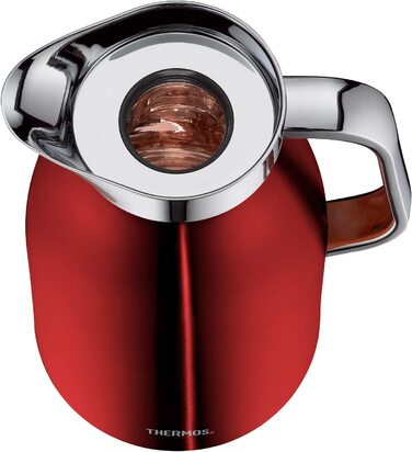 Термос Thermoskanne Century, нержавіюча сталь, 1 л, скляний вкладиш, клапан для наливання однією рукою, 4046.248.100. Зберігає тепло до 12 годин, ідеальний для кави та чаю, на 8 чашок, колір Cranberry