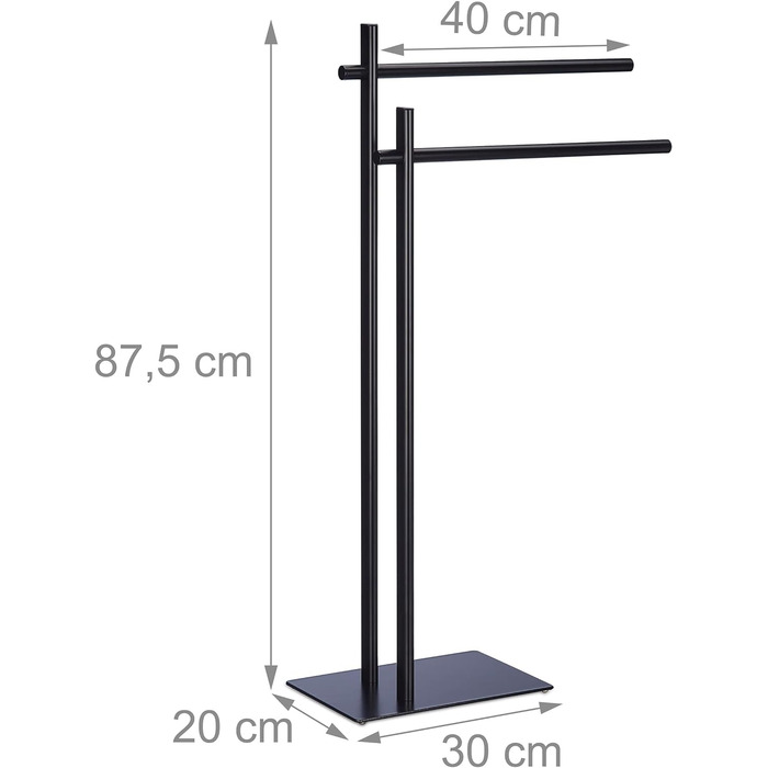 Рушникосушка стоячи, 2 руки, HBD 87,5x520 см, сталь, вішалка для одягу ванна кімната, чорний