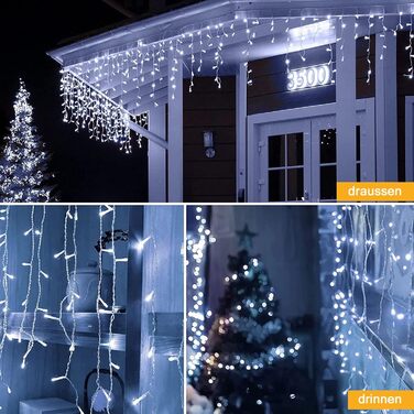 Ланцюг світла крижаного дощу Zichaojia, світлодіодна світлова завіса, водонепроникна IP44, 8 режимів, внутрішній/зовнішній, спальня, весілля, Різдво, вечірка (400 світлодіодів 10м)