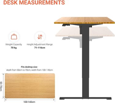 Електричний регульований стіл SANODESK 200x95 см, ергономічний письмовий стіл для дому та офісу, колір клен