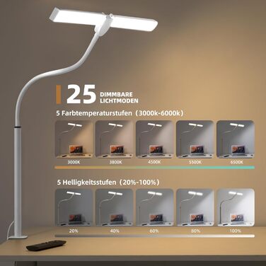 LED лампа настільна диммерна з пульт, 5 кольорів та 5 рівнів яскравості, пам'ять, для офісу та дому