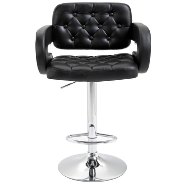 Барний стілець, регульований за висотою, поворотний на 360°, з металевим каркасом, спинкою та підніжкою, 61x50x93-113 см, чорний