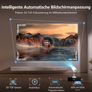 Міні-проектор VGKE з Android TV 13.0, 23000 люмен, Full HD 4K, WiFi6, Bluetooth, автофокус, автоматична корекція трапецеїдальних спотворень, для телефону/зовнішнього використання/ноутбука