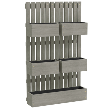 Підвищене грядка з дерева, регульована грядка для вирощування рослин з опорою для ліан, теплиця для розсади, садовий грядка 60x16x100 см, сірий