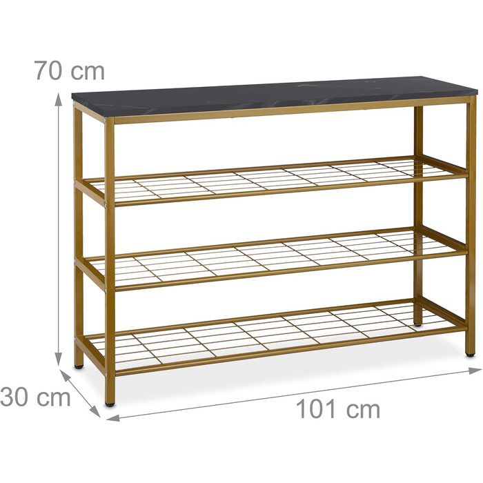 Консольний столик Relaxdays, під мармур, 70x1030 см, метал & МДФ, 4 полиці, золото/чорний