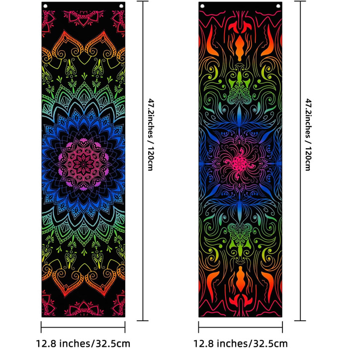 Упаковки Blacklight Mandala Tapestry UV Reactive Bohemian 120x32.5см для спальні/вітальні, 2