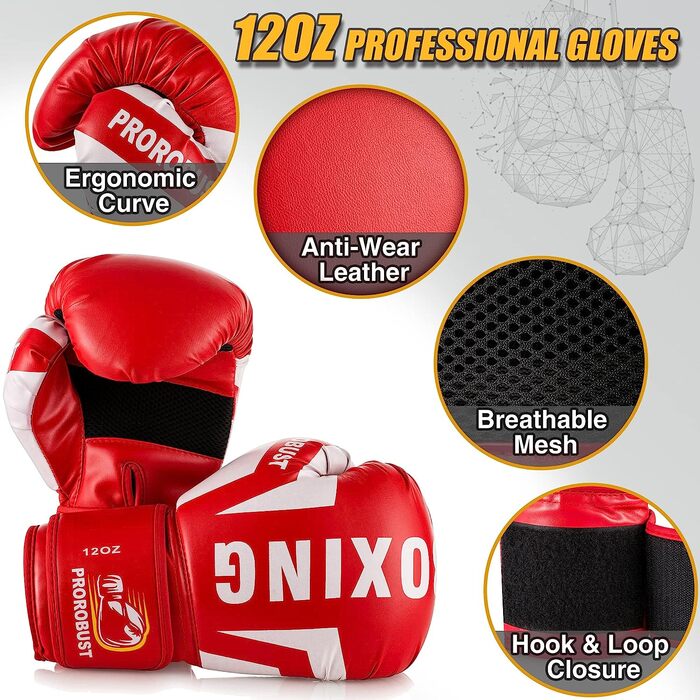 Боксерська груша Prorobust, 120-сантиметрові рукавички зі штучної шкіри з вагою 12 унцій для домашніх тренувань з кікбоксингу ММА (без наповнювача) (червоний)