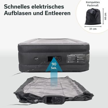 Надувний матрац Skandika Sveja Flex | Самостійно надувний матрац для кемпінгу, 204 x 151 x 43 см, 300 кг, з насосом та сумкою