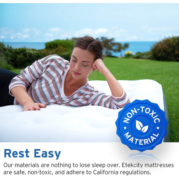 Надувне ліжко ETEKCITY EAM-ET2 для 1 особи - односпальне надувне ліжко для кемпінгу та відпочинку на природі (203 x 152 x 46 см, біле)