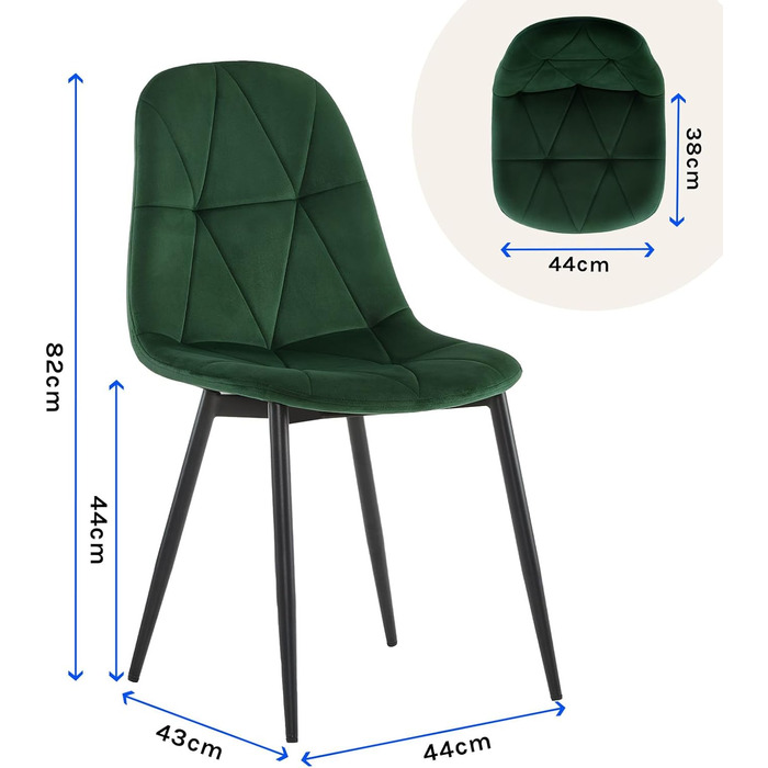 Набір обідніх стільців Lestarain (4 шт.) з підлокотниками, для кухні, вітальні, обідньої кімнати. М'які стільці з оксамитовим покриттям, металевий каркас, ергономічний дизайн, темно-зелений колір