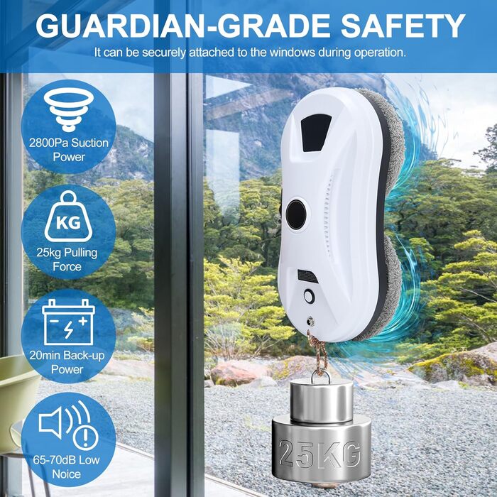 Робот для миття вікон Umelee з функцією розпилення води, 2800 Па, 10 мікрофібрових серветок, для внутрішніх та зовнішніх вікон