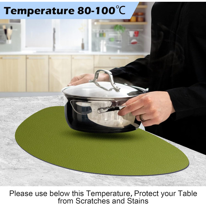 Набір з 6 підставників під тарілки, водонепроникні, з підставками, двосторонні, з імітацією шкіри, для обіднього столу, кухні, ресторану та дому (6 шт, зелений&сірий)