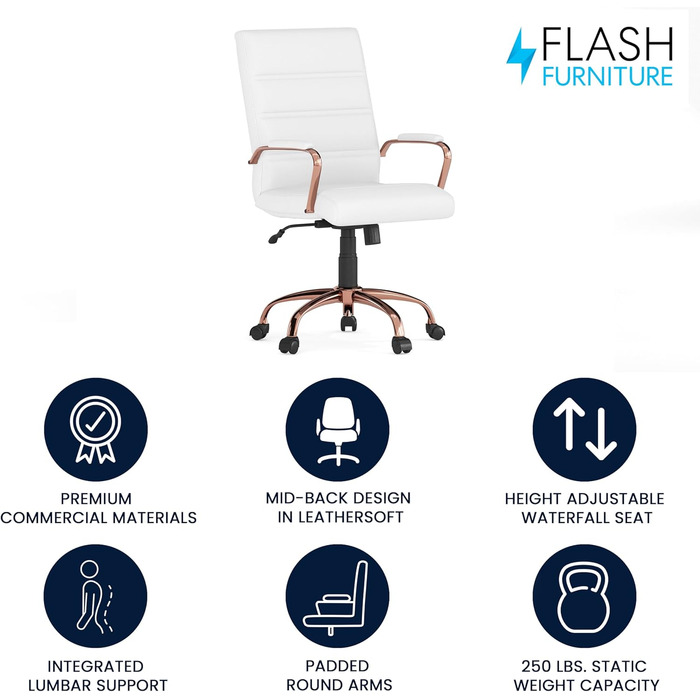 Крісло шеф Flash Furniture: обертне, біле шкіряне, з червоно-золотим каркасом, 61x58,5x103,5 см