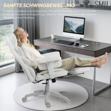 Ігровий крісло Dowinx, ергономічний офісний крісло з кишеньковим пружинним подушками, крісло для начальника з двошаровою м'якою спинкою та регульованою поперековою подушкою, підлокітниками та підставкою для ніг (білий, PU)