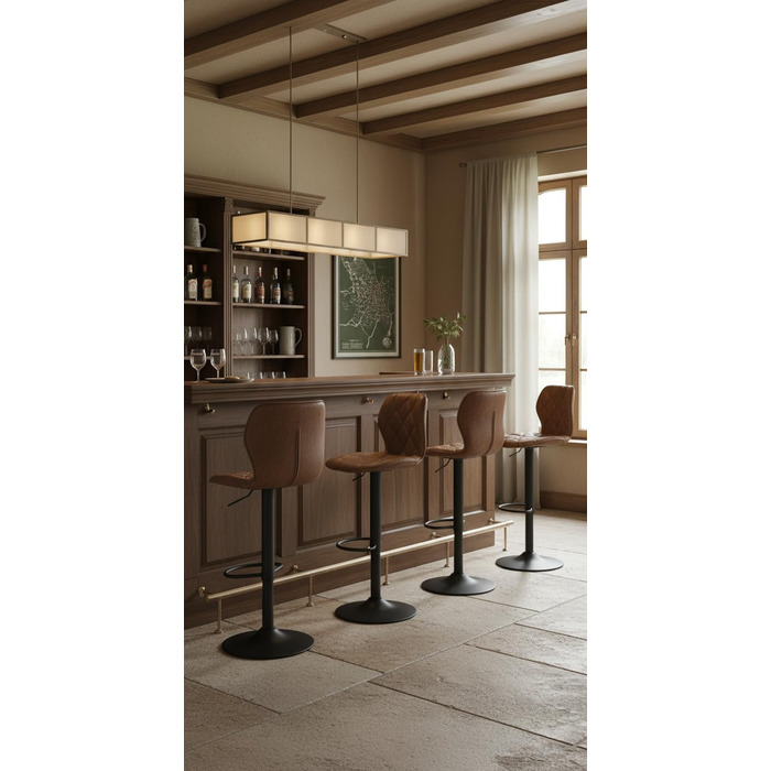 Барний стілець регульований по висоті з підніжкою та спинкою – 360° обертання, PU шкіра, набір 2 шт, коричневий