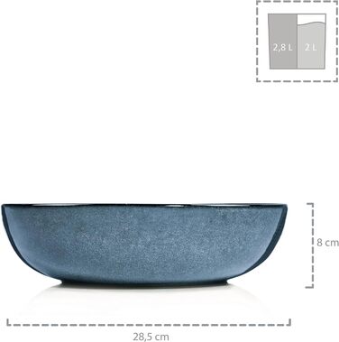Набір посуду SINGER Darwin 12шт фаянсовий набір на 4 персони набір тарілок синього кольору, включаючи обідню тарілку, десертну тарілку та глибокі тарілки, столовий посуд, набір посуду ручної роботи (миска для подачі)