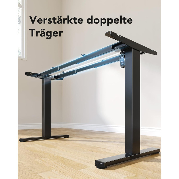 Регульований стіл-рама HUANUO з безщітковим мотором, вантажопідйомність 100 кг, для стільниць 110x200 см, чорний