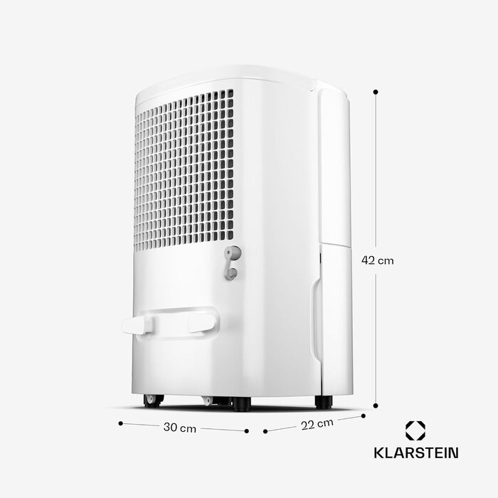 Електричний осушувач Klarstein DryFy 20L - 400W, 20л/день, білий. Для дому та офісу, з функцією сушіння білизни. Тиха робота 46dB, Auto-Swing, таймер, 5л бак.