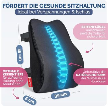 Ергономічна подушка під спину Blumtal з ефектом пам'яті (Memory Foam), підтримуюча подушка під поперек з чохлом OEKO-TEX