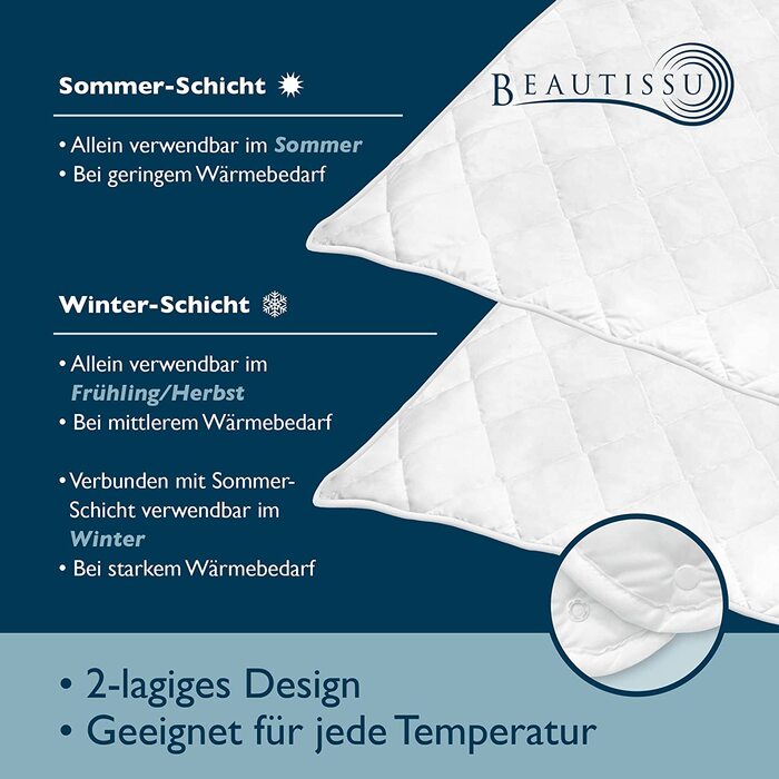 Beautissu Комплект постільної білизни 4 сезони 135x200 см (2 шт.) - Легка літня та тепла зимова ковдра, антиалергенна, дихаюча, BeauNuit JD