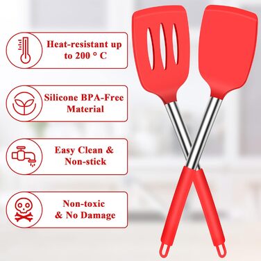 Набір силіконових лопаток, термостійких, без вмісту BPA, можна мити в посудомийній машині (червоний)